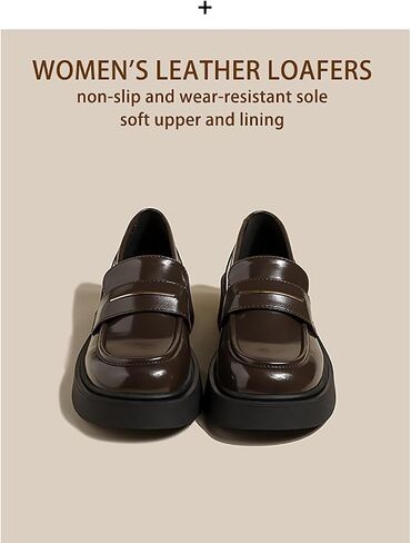 Women's Leather Platform Loafers - Chunky Heel Slip-On Shoes for Business & Casual, Round Toe Comfortable Work Dress Shoes with Cushioned Sole in Saudi Arabia