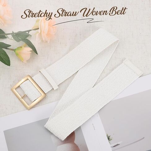 JASGOOD Straw Woven Elastic Belt for Women Wide Stretchy Rattan Waistband for Dress Boho Braided Belt with Gold Buckle in Saudi Arabia