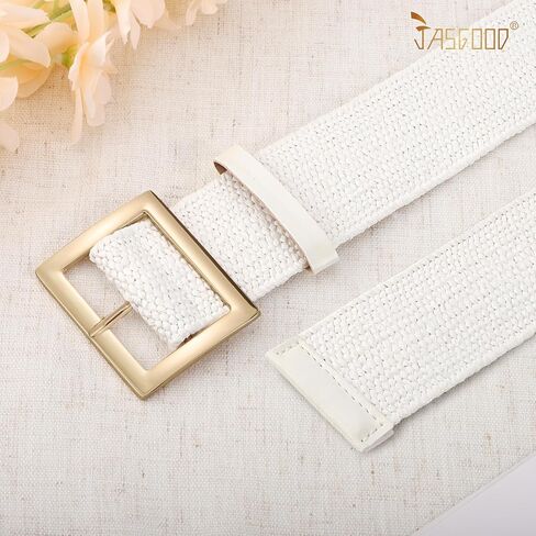 JASGOOD Straw Woven Elastic Belt for Women Wide Stretchy Rattan Waistband for Dress Boho Braided Belt with Gold Buckle in Saudi Arabia