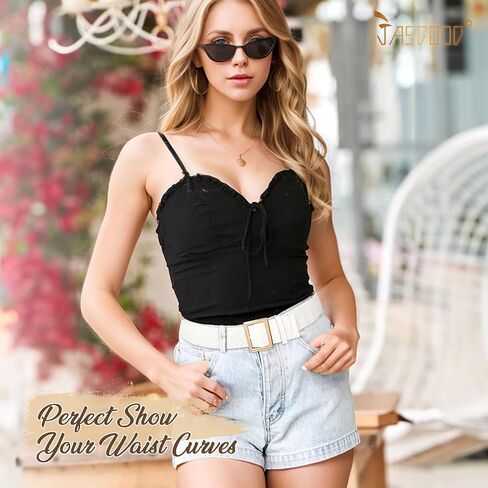 JASGOOD Straw Woven Elastic Belt for Women Wide Stretchy Rattan Waistband for Dress Boho Braided Belt with Gold Buckle in Saudi Arabia