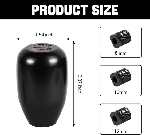 Car Gear Shift Knob, 5 Speed Non-Slip Manual Gear Stick Shift Knob, Aluminum Shift Knob Head with 3 Threaded Adapters, Universal Accessories for Cars, Trucks, SUVs, Sedans (Black) in Saudi Arabia
