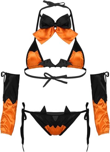 JanJean ملابس داخلية نسائية للهالوين، أزياء حفلات الهالوين، مجموعة ملابس داخلية بيكيني الشيطان، ملابس نوم برتقالية من النوع B، مقاس واحد in Kuwait