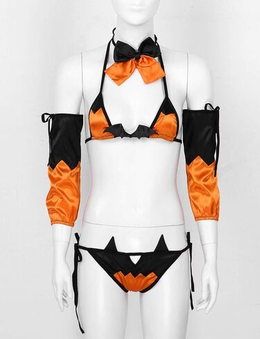 JanJean ملابس داخلية نسائية للهالوين، أزياء حفلات الهالوين، مجموعة ملابس داخلية بيكيني الشيطان، ملابس نوم برتقالية من النوع B، مقاس واحد in Kuwait