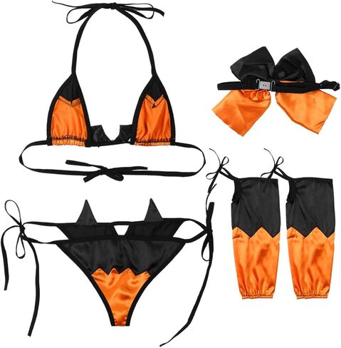 JanJean ملابس داخلية نسائية للهالوين، أزياء حفلات الهالوين، مجموعة ملابس داخلية بيكيني الشيطان، ملابس نوم برتقالية من النوع B، مقاس واحد in Kuwait