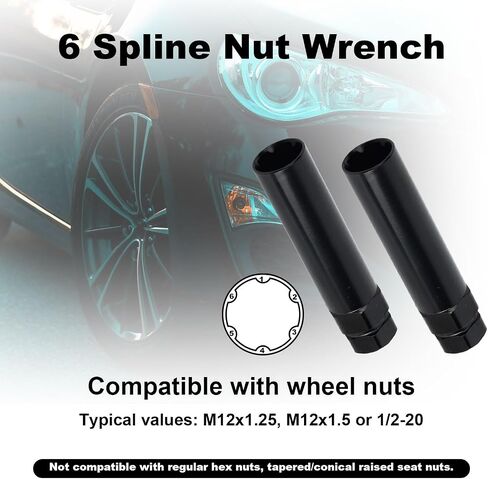 2pcs 6 مجموعة مقبس جوز شريحة ، قفل العجلة الصلب مفتاح Nut Nut 6 spline للتثبيت وفصل عجلات ما بعد البيع (أسود) in Kuwait