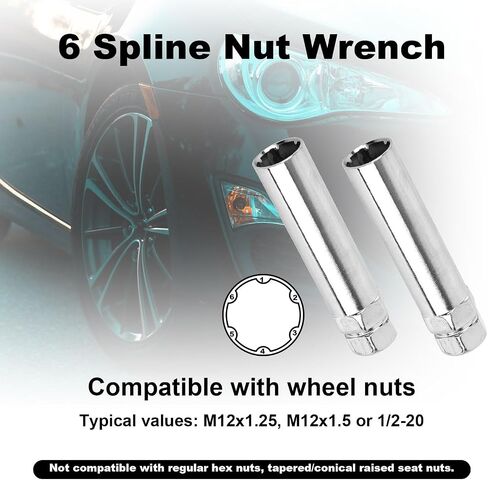2pcs 6 Spline Lug Nut Socket Set, Steel Wheel Lock Lug Nut Key 6 Spline for Install and Detach Aftermarket Wheels (Black) in Saudi Arabia