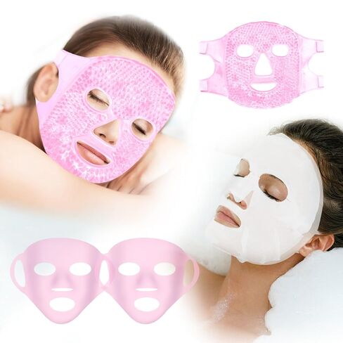 Reusable Ice Face Mask Set - Hot & Cold Therapy for Migraine, Wisdom Tooth Pain, Puffiness Relief with 2 Silicone Covers, Cooling Gel Pad for Swelling in Kuwait