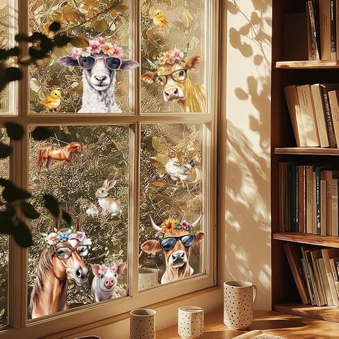 ANATTASOUL Static Window Clings Cow and Horse 1 Sheet Reusable Window Decals for Glass, 47.24" x 11.8" Removable Double Sided Window Sticker for Room Office Home Decoration in Saudi Arabia