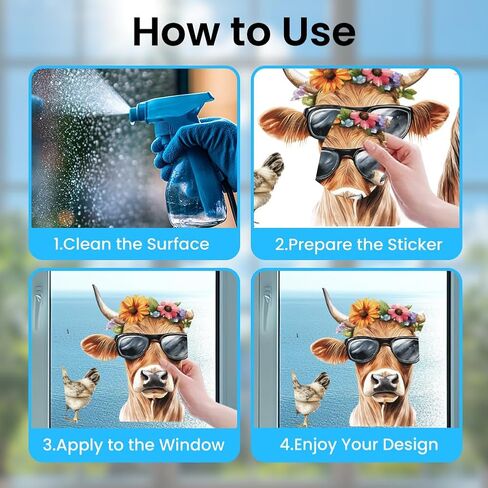 ANATTASOUL Static Window Clings Cow and Horse 1 Sheet Reusable Window Decals for Glass, 47.24" x 11.8" Removable Double Sided Window Sticker for Room Office Home Decoration in Saudi Arabia