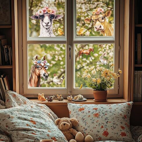 ANATTASOUL Static Window Clings Cow and Horse 1 Sheet Reusable Window Decals for Glass, 47.24" x 11.8" Removable Double Sided Window Sticker for Room Office Home Decoration in Saudi Arabia