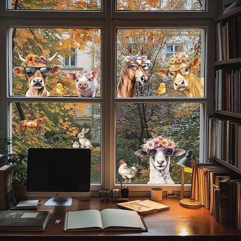 ANATTASOUL Static Window Clings Cow and Horse 1 Sheet Reusable Window Decals for Glass, 47.24" x 11.8" Removable Double Sided Window Sticker for Room Office Home Decoration in Saudi Arabia
