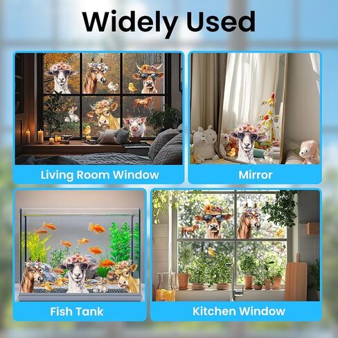 ANATTASOUL Static Window Clings Cow and Horse 1 Sheet Reusable Window Decals for Glass, 47.24" x 11.8" Removable Double Sided Window Sticker for Room Office Home Decoration in Saudi Arabia