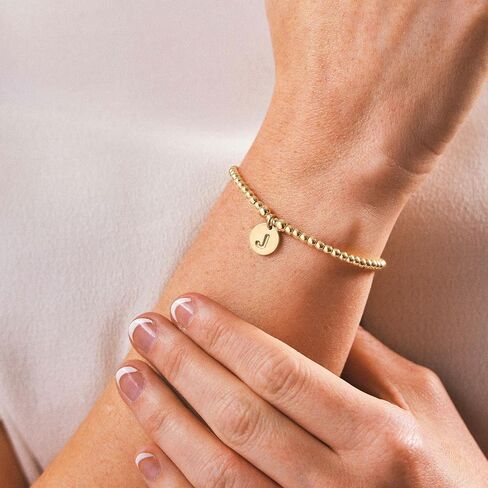 BAYLAY Gold Initial Bracelets for Women Jewelry, 14K Gold Plated Beaded Letter Bracelet Dainty Disc Charm Bracelets for Women Trendy Jewelry Gifts in Kuwait