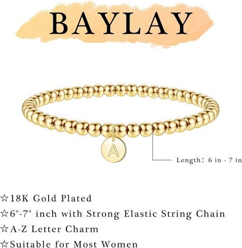 BAYLAY Gold Initial Bracelets for Women Jewelry, 14K Gold Plated Beaded Letter Bracelet Dainty Disc Charm Bracelets for Women Trendy Jewelry Gifts in Kuwait