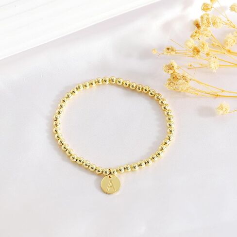 BAYLAY Gold Initial Bracelets for Women Jewelry, 14K Gold Plated Beaded Letter Bracelet Dainty Disc Charm Bracelets for Women Trendy Jewelry Gifts in Kuwait