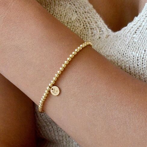 BAYLAY Gold Initial Bracelets for Women Jewelry, 14K Gold Plated Beaded Letter Bracelet Dainty Disc Charm Bracelets for Women Trendy Jewelry Gifts in Kuwait