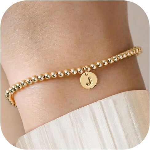 BAYLAY Gold Initial Bracelets for Women Jewelry, 14K Gold Plated Beaded Letter Bracelet Dainty Disc Charm Bracelets for Women Trendy Jewelry Gifts in Kuwait