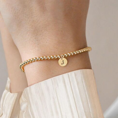 BAYLAY Gold Initial Bracelets for Women Jewelry, 14K Gold Plated Beaded Letter Bracelet Dainty Disc Charm Bracelets for Women Trendy Jewelry Gifts in Kuwait