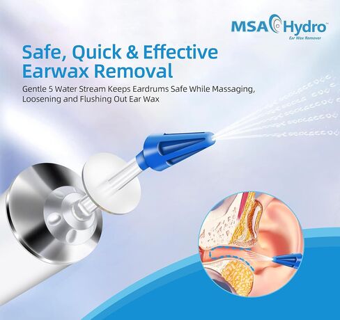 MSA Hydro Ear Wax Remover Kit, Safe, Quick and Effective Ear Cleaning, Gentle Ear Irrigation and Flushing, Adults and Children, Adjustable Water Pressure (Hydro Kit) in Saudi Arabia