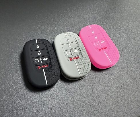 Silicone Rubber Key Fob Cover Compatible with Honda Accord Civic HR-V CR-V Pilot Sport SI EX EX-L Touring 5 buttons/2022-2025 (Black/Grey) in Saudi Arabia