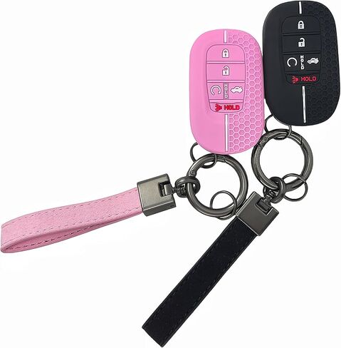 Silicone Rubber Key Fob Cover Compatible with Honda Accord Civic HR-V CR-V Pilot Sport SI EX EX-L Touring 5 buttons/2022-2025 (Black/Grey) in Saudi Arabia