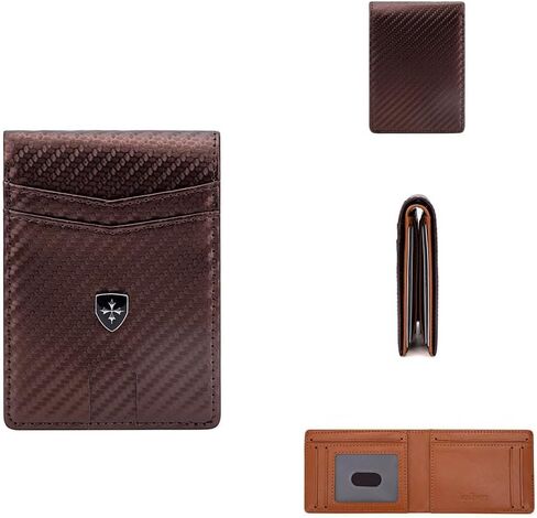 نحيف RFID LOURDE PU BIFOLD WALLET للرجال والنساء ، حامل بطاقة الحد الأدنى مع نافذة معرف وجيب نقدي (بني غامق) in Saudi Arabia