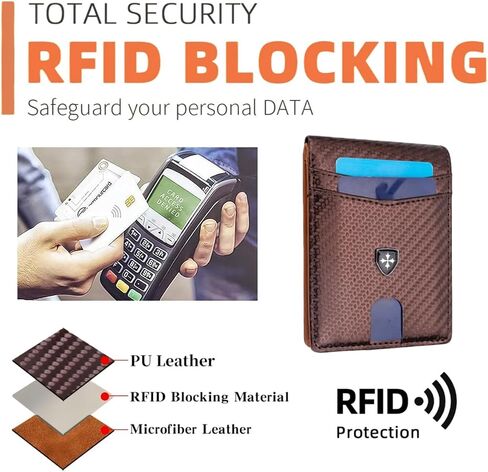 نحيف RFID LOURDE PU BIFOLD WALLET للرجال والنساء ، حامل بطاقة الحد الأدنى مع نافذة معرف وجيب نقدي (بني غامق) in Saudi Arabia
