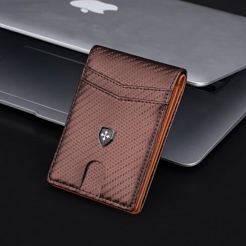 نحيف RFID LOURDE PU BIFOLD WALLET للرجال والنساء ، حامل بطاقة الحد الأدنى مع نافذة معرف وجيب نقدي (بني غامق) in Saudi Arabia