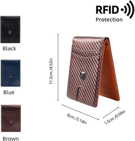 نحيف RFID LOURDE PU BIFOLD WALLET للرجال والنساء ، حامل بطاقة الحد الأدنى مع نافذة معرف وجيب نقدي (بني غامق) in Saudi Arabia
