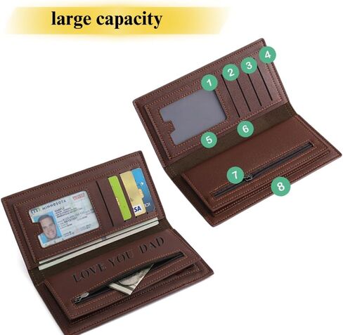محفظة مخصصة لجلد Trifold Long Lunder للرجال - اسم أو صورة أو شعار مخصص ، وسعة كبيرة ، حظر RFID ، هدية للأب ، الابن ، صديقها ، مثالي للعمل ، المدرسة ، السفر (بني) in Saudi Arabia