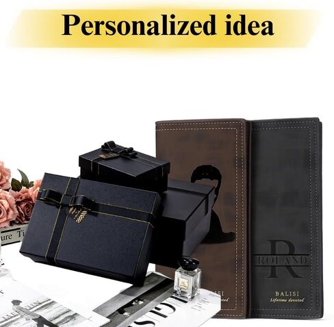 محفظة مخصصة لجلد Trifold Long Lunder للرجال - اسم أو صورة أو شعار مخصص ، وسعة كبيرة ، حظر RFID ، هدية للأب ، الابن ، صديقها ، مثالي للعمل ، المدرسة ، السفر (بني) in Saudi Arabia