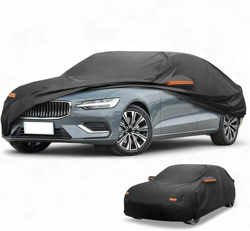 Car Cover Waterproof All Weather Sun Rain Protection Full Exterior Cover for Volvo S60 Sedan 190T-PU Black with Left Side Zippers in Saudi Arabia