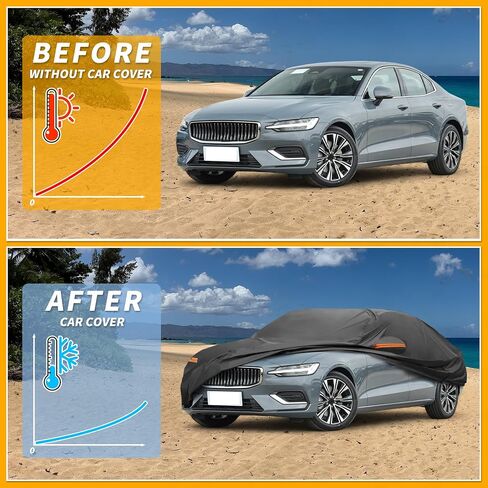 Car Cover Waterproof All Weather Sun Rain Protection Full Exterior Cover for Volvo S60 Sedan 190T-PU Black with Left Side Zippers in Saudi Arabia