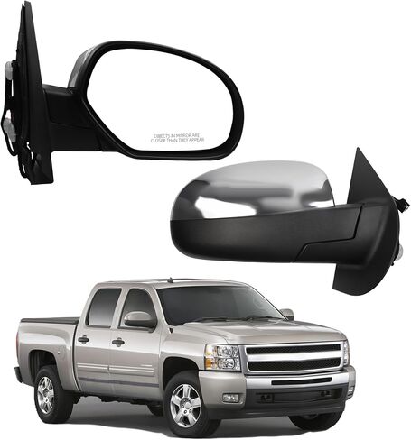 مرآة جانبية للركاب Dasbecan متوافقة مع 2007-2013 Chevy Silverado ، GMC Sierra Yukon المرآة اليمنى مع زجاج الطاقة ، الساخنة ، طي يدوي ، غطاء كروم استبدال# GM1321340 (5pins) in Kuwait