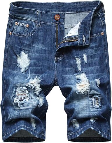 Mens Distressed Denim Shorts Summer Casual Stretch Relaxed Fit Cargo Jorts Ripped Jeans Shorts with Pockets in Saudi Arabia