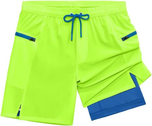 Mens Running Shorts 2 in 1 Gym Workout Shorts 7 inch Quick Dry Athletic Short with Liner Zip Pockets in Saudi Arabia