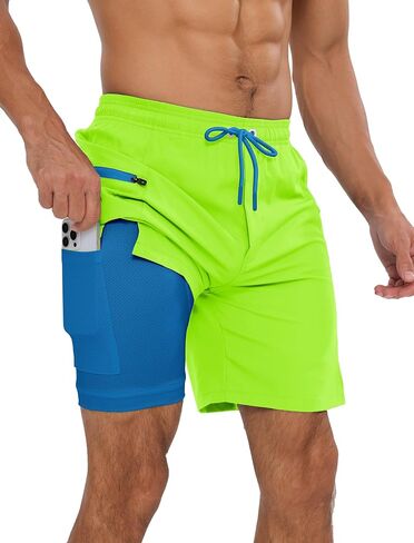 Mens Running Shorts 2 in 1 Gym Workout Shorts 7 inch Quick Dry Athletic Short with Liner Zip Pockets in Saudi Arabia