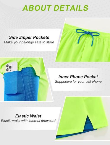 Mens Running Shorts 2 in 1 Gym Workout Shorts 7 inch Quick Dry Athletic Short with Liner Zip Pockets in Saudi Arabia