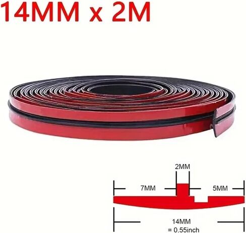 1pc T-Shape Car Sealing Strip - Premium Noise Reduction, Weatherproofing Solution for Sunroof, Windshield, Windows & Doors(Black width14mmL2m) in Saudi Arabia