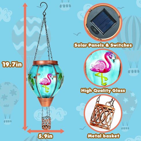 Hummingbird Solar Hot Air Balloon Lantern,Outdoor Decor with Flame Lights Waterproof, Hanging Lights for Garden Yard Lawn Patio, Unique Gifts for Women Mom Grandma Gardener for Mother'Day in Kuwait
