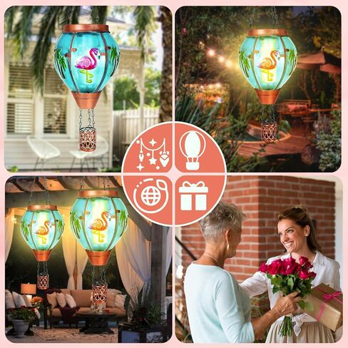 Hummingbird Solar Hot Air Balloon Lantern,Outdoor Decor with Flame Lights Waterproof, Hanging Lights for Garden Yard Lawn Patio, Unique Gifts for Women Mom Grandma Gardener for Mother'Day in Kuwait