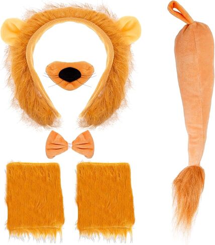 6Pcs Lion Costume Lion Ears Headband and Tail Set Nose Bowtie Gloves Halloween Cosplay Accessories Party Supplies for Kids Adults Brown in Saudi Arabia