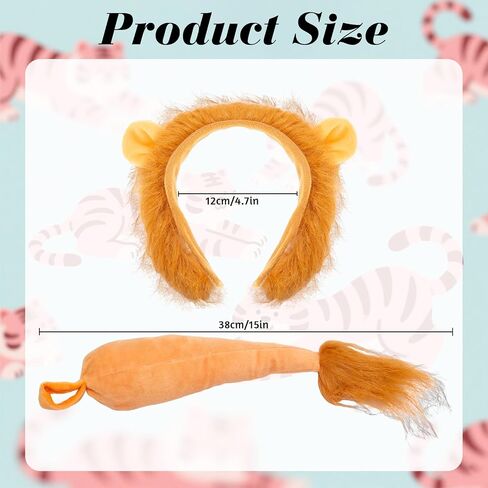 6Pcs Lion Costume Lion Ears Headband and Tail Set Nose Bowtie Gloves Halloween Cosplay Accessories Party Supplies for Kids Adults Brown in Saudi Arabia