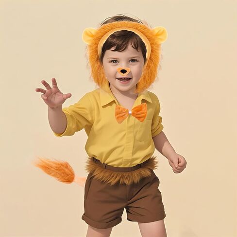 6Pcs Lion Costume Lion Ears Headband and Tail Set Nose Bowtie Gloves Halloween Cosplay Accessories Party Supplies for Kids Adults Brown in Saudi Arabia