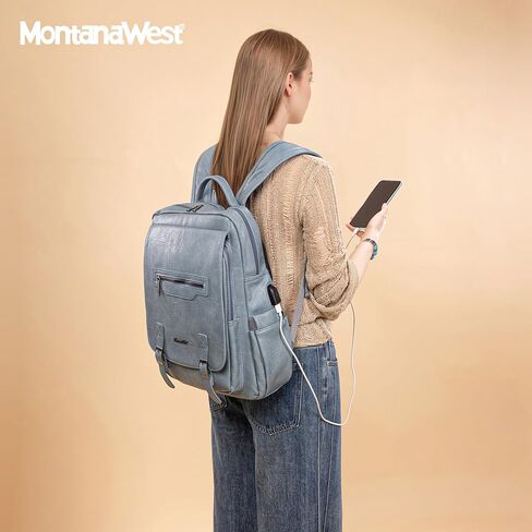 Montana West Laptop Backpack Purse for Women Men Unisex Vintage Backpack Casual Daypack for Travel Work with USB Charging Port in Kuwait