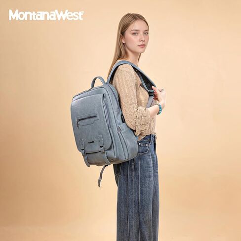 Montana West Laptop Backpack Purse for Women Men Unisex Vintage Backpack Casual Daypack for Travel Work with USB Charging Port in Kuwait