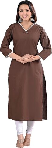 Meyali Cotton Kurtis للنساء | مستقيم جولة الرقبة كورتا | 3/4 الأكمام TUNIC TOP | كورتيس الهندي غير الرسمي للنساء in Kuwait