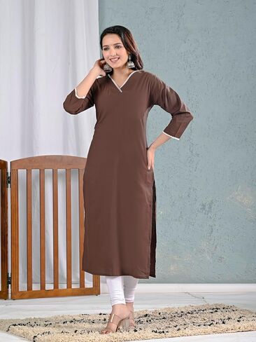 Meyali Cotton Kurtis للنساء | مستقيم جولة الرقبة كورتا | 3/4 الأكمام TUNIC TOP | كورتيس الهندي غير الرسمي للنساء in Kuwait