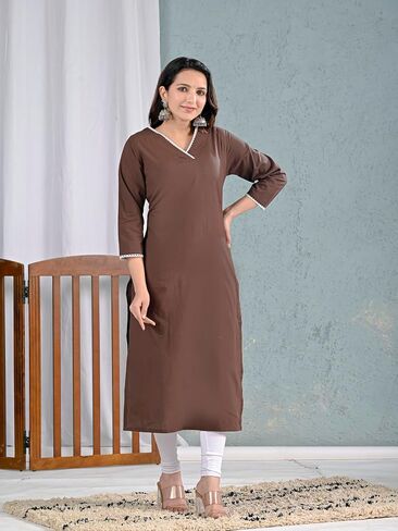 Meyali Cotton Kurtis للنساء | مستقيم جولة الرقبة كورتا | 3/4 الأكمام TUNIC TOP | كورتيس الهندي غير الرسمي للنساء in Kuwait
