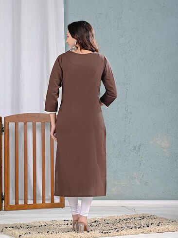 Meyali Cotton Kurtis للنساء | مستقيم جولة الرقبة كورتا | 3/4 الأكمام TUNIC TOP | كورتيس الهندي غير الرسمي للنساء in Kuwait